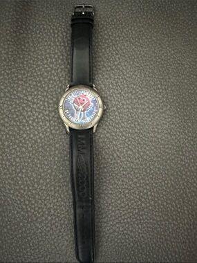 Mars M&M 1998 Limited Edition Black Leather Strap Novelty Watch Red Dial Accent